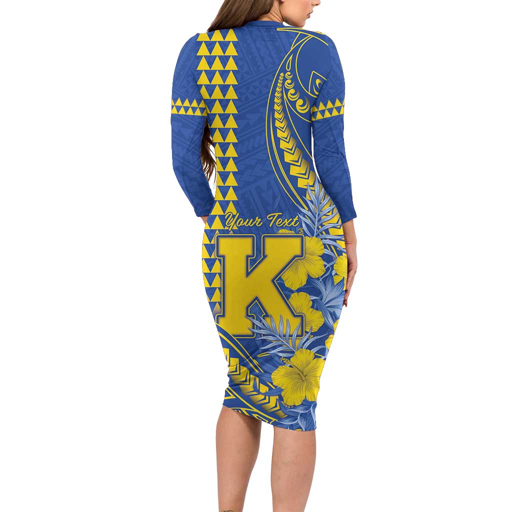 Personalised Hawaii Kaiser High School Family Matching Long Sleeve Bodycon Dress and Hawaiian Shirt Tribal Tattoo With Hibiscus Flowers