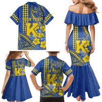 Personalised Hawaii Kaiser High School Family Matching Mermaid Dress and Hawaiian Shirt Tribal Tattoo With Hibiscus Flowers