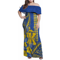 Personalised Hawaii Kaiser High School Family Matching Off Shoulder Maxi Dress and Hawaiian Shirt Tribal Tattoo With Hibiscus Flowers