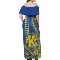 Personalised Hawaii Kaiser High School Family Matching Off Shoulder Maxi Dress and Hawaiian Shirt Tribal Tattoo With Hibiscus Flowers