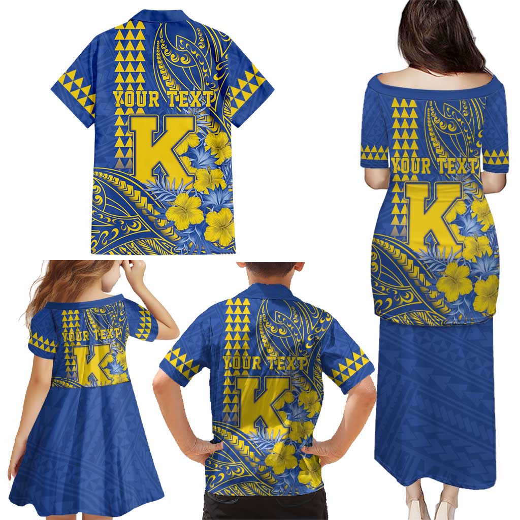 Personalised Hawaii Kaiser High School Family Matching Puletasi and Hawaiian Shirt Tribal Tattoo With Hibiscus Flowers
