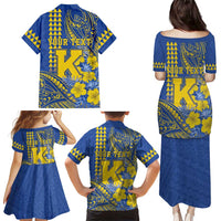 Personalised Hawaii Kaiser High School Family Matching Puletasi and Hawaiian Shirt Tribal Tattoo With Hibiscus Flowers