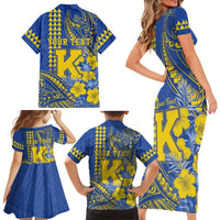 Personalised Hawaii Kaiser High School Family Matching Short Sleeve Bodycon Dress and Hawaiian Shirt Tribal Tattoo With Hibiscus Flowers