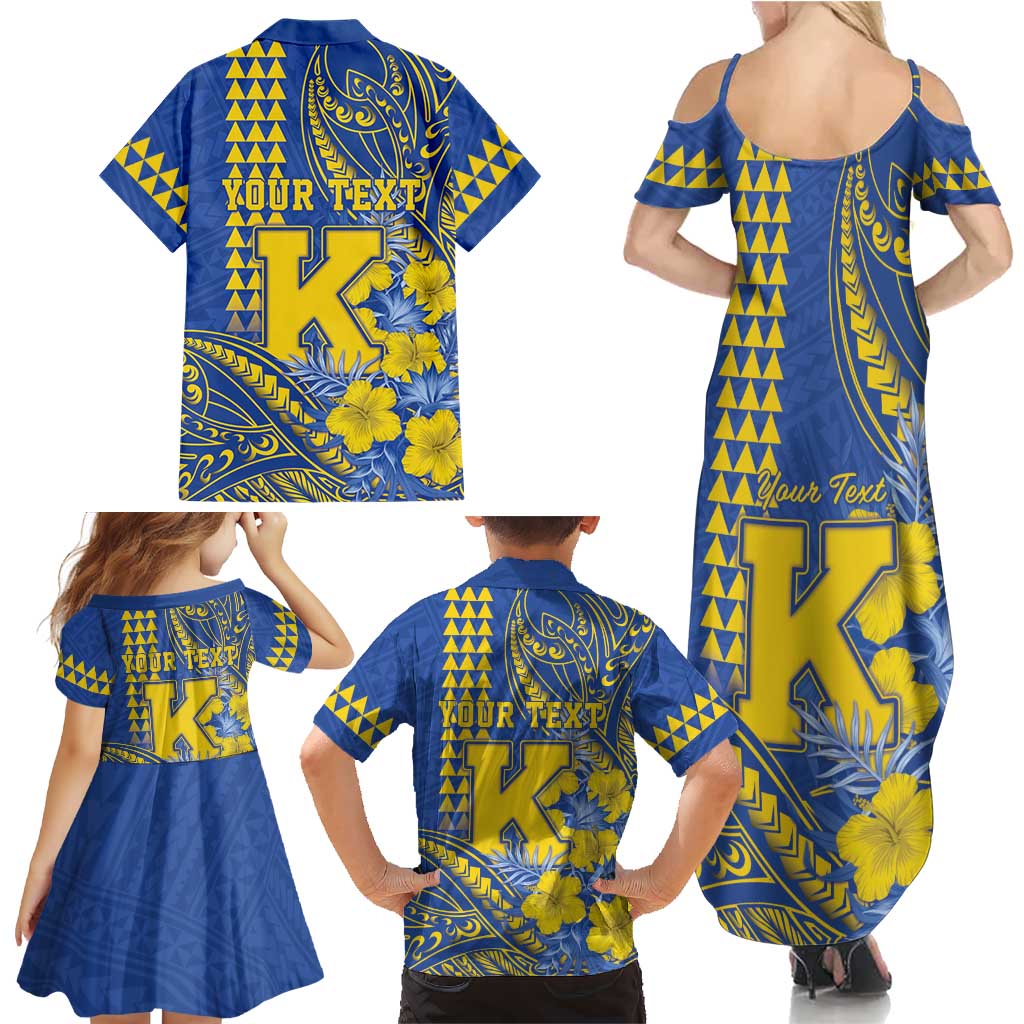 Personalised Hawaii Kaiser High School Family Matching Summer Maxi Dress and Hawaiian Shirt Tribal Tattoo With Hibiscus Flowers
