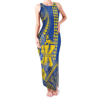Personalised Hawaii Kaiser High School Family Matching Tank Maxi Dress and Hawaiian Shirt Tribal Tattoo With Hibiscus Flowers