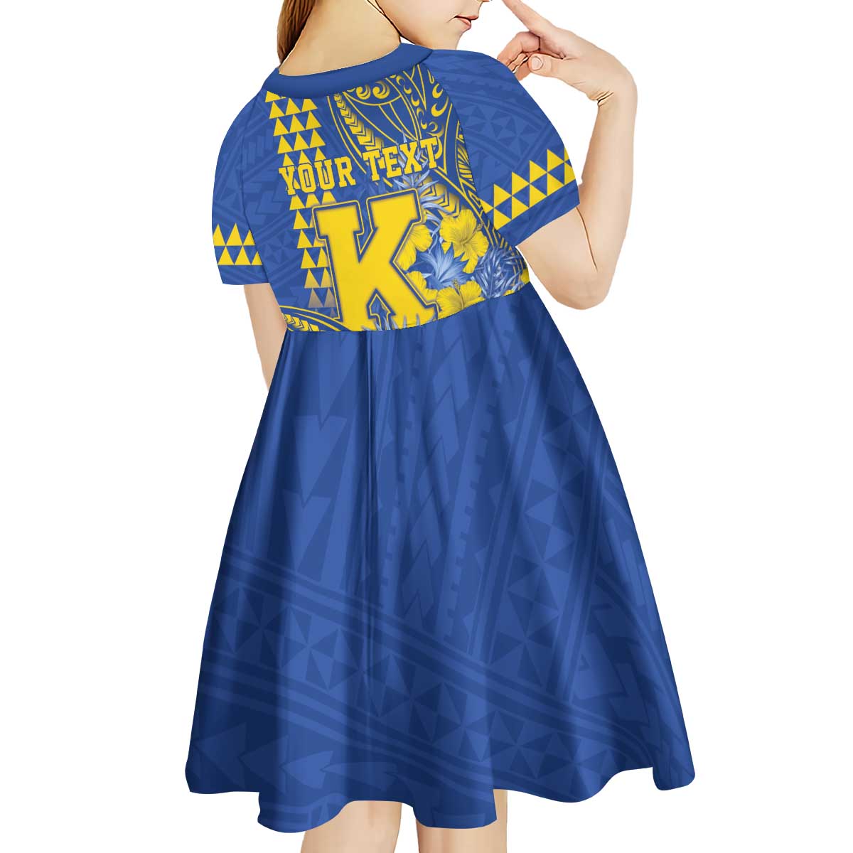 Personalised Hawaii Kaiser High School Kid Short Sleeve Dress Tribal Tattoo With Hibiscus Flowers
