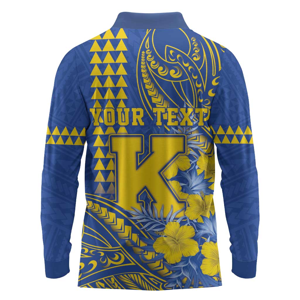Personalised Hawaii Kaiser High School Long Sleeve Polo Shirt Tribal Tattoo With Hibiscus Flowers