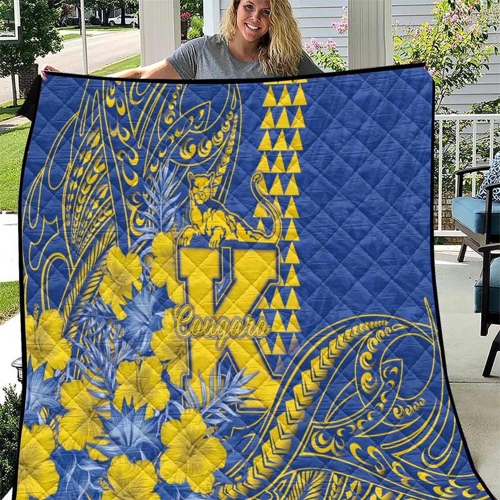Hawaii Kaiser High School Quilt Tribal Tattoo With Hibiscus Flowers LT05 Blue - Polynesian Pride