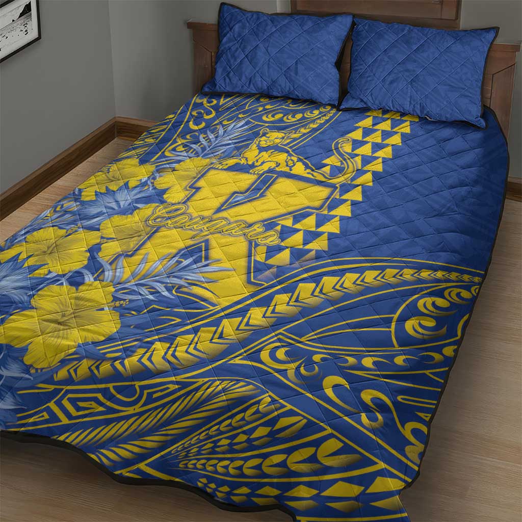 Hawaii Kaiser High School Quilt Bed Set Tribal Tattoo With Hibiscus Flowers