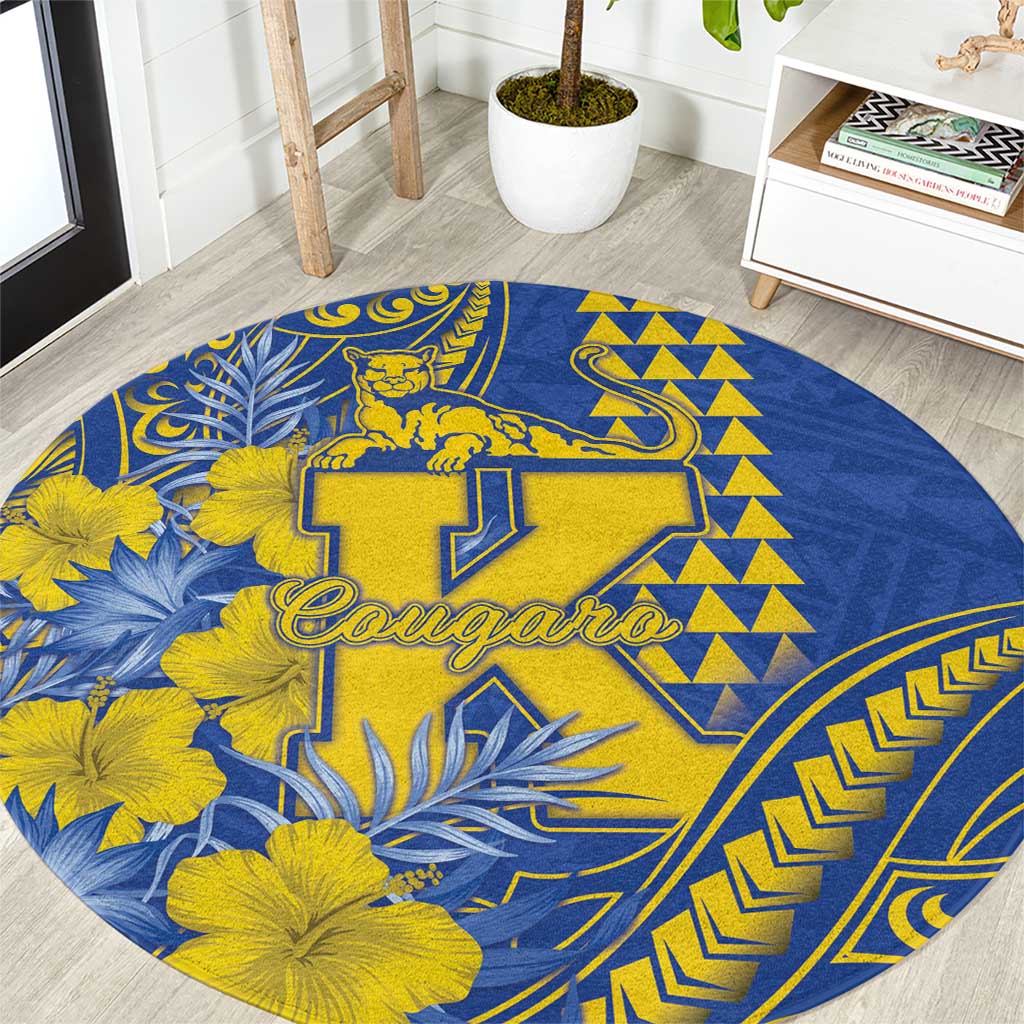 Hawaii Kaiser High School Round Carpet Tribal Tattoo With Hibiscus Flowers