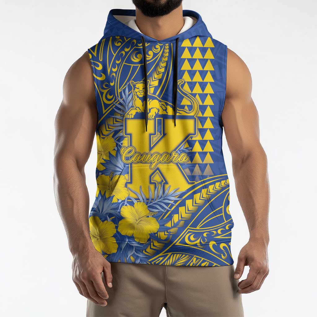 Personalised Hawaii Kaiser High School Sleeveless Hoodie Tribal Tattoo With Hibiscus Flowers