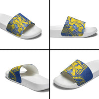 Hawaii Kaiser High School Slide Sandals Tribal Tattoo With Hibiscus Flowers