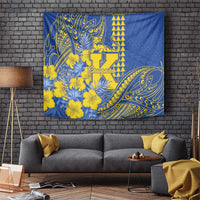 Hawaii Kaiser High School Tapestry Tribal Tattoo With Hibiscus Flowers LT05 Blue - Polynesian Pride