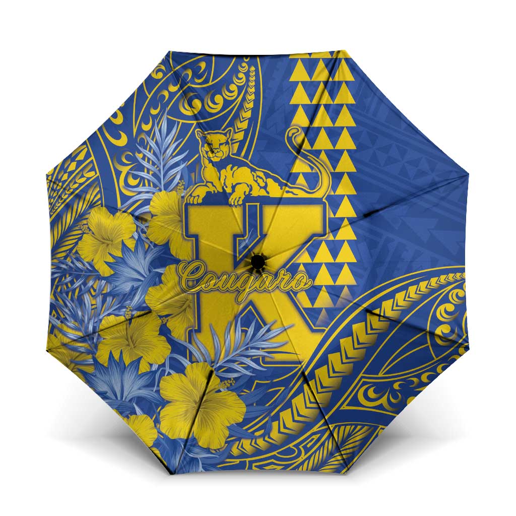 Hawaii Kaiser High School Umbrella Tribal Tattoo With Hibiscus Flowers LT05 One Size Folded 11.42 inch Opened Diameter 37.4 inch Blue - Polynesian Pride