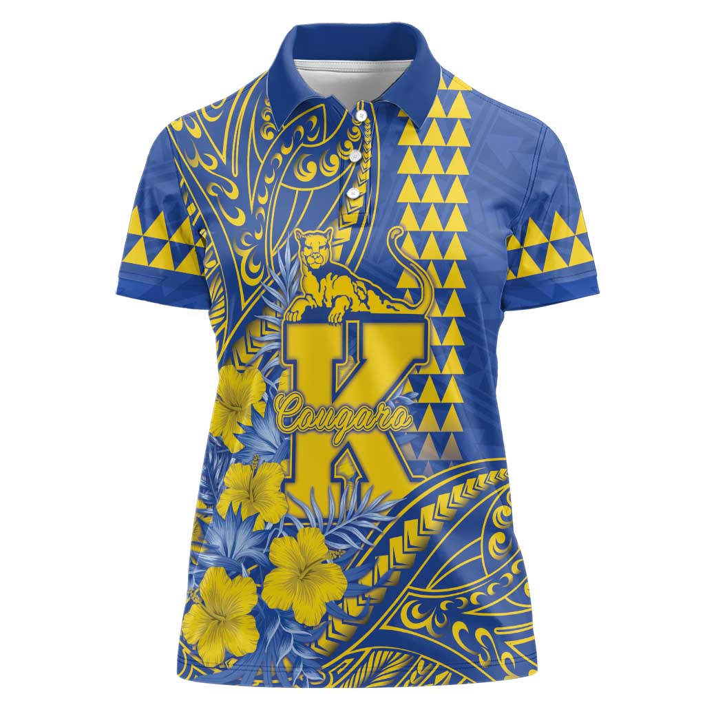 Personalised Hawaii Kaiser High School Women Polo Shirt Tribal Tattoo With Hibiscus Flowers