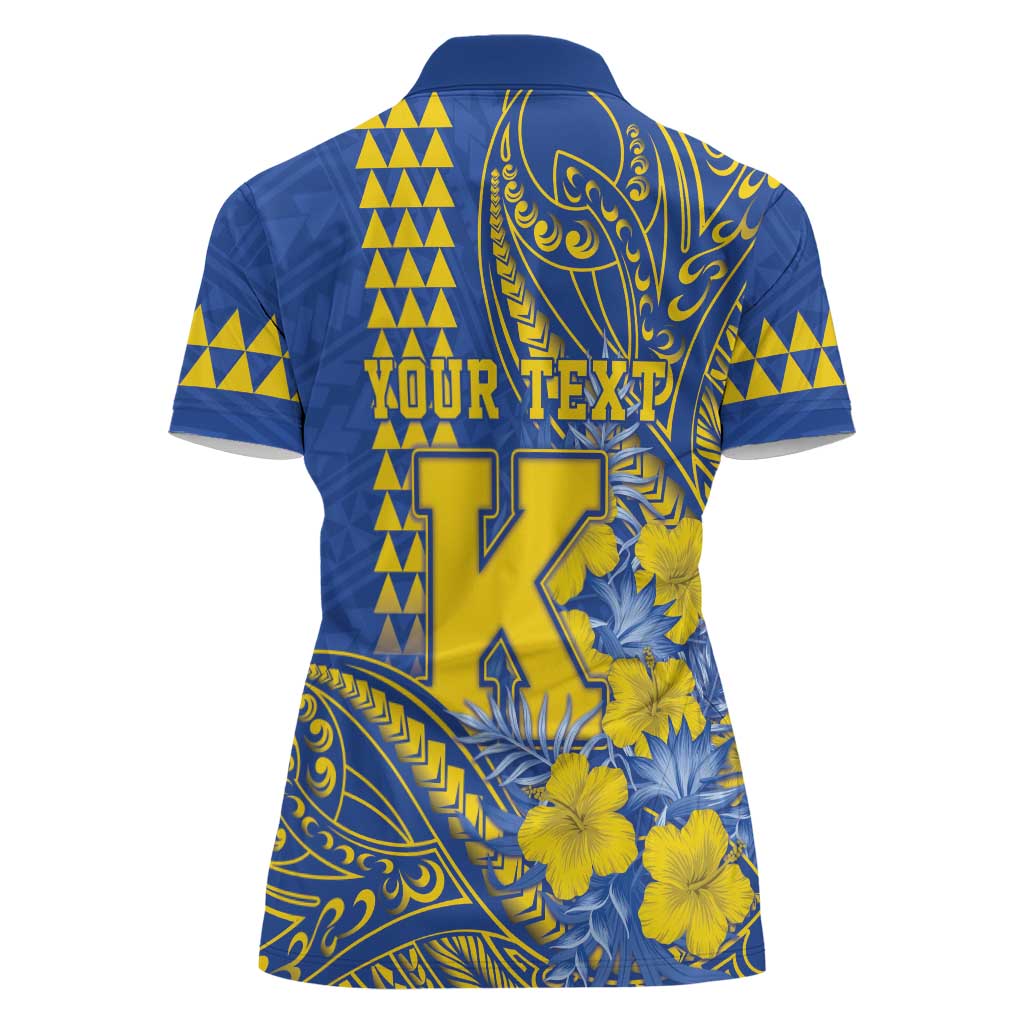 Personalised Hawaii Kaiser High School Women Polo Shirt Tribal Tattoo With Hibiscus Flowers