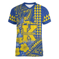 Personalised Hawaii Kaiser High School Women V-Neck T-Shirt Tribal Tattoo With Hibiscus Flowers