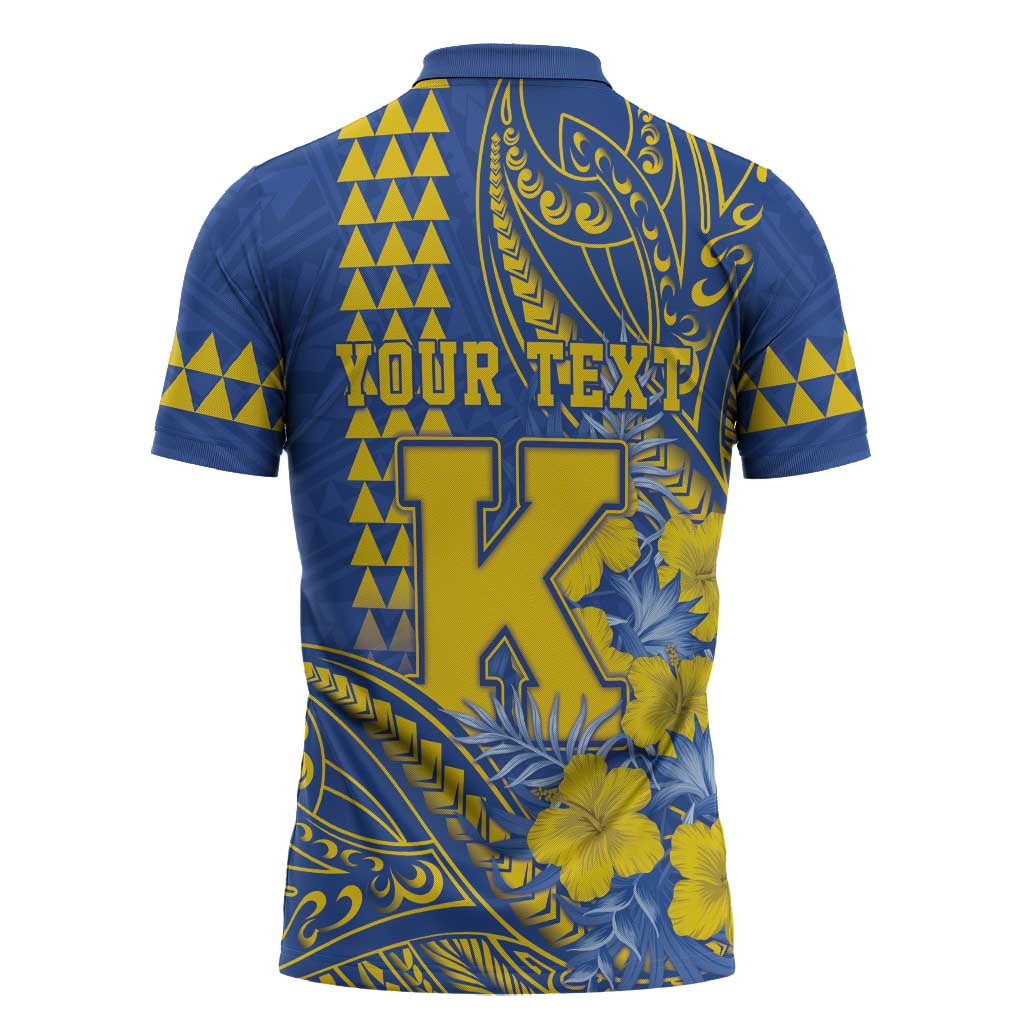 Personalised Hawaii Kaiser High School Zipper Polo Shirt Tribal Tattoo With Hibiscus Flowers