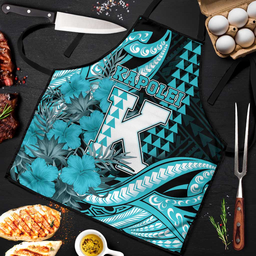 Hawaii Kapolei High School Apron Tribal Tattoo With Hibiscus Flowers LT05 Dark Teal - Polynesian Pride
