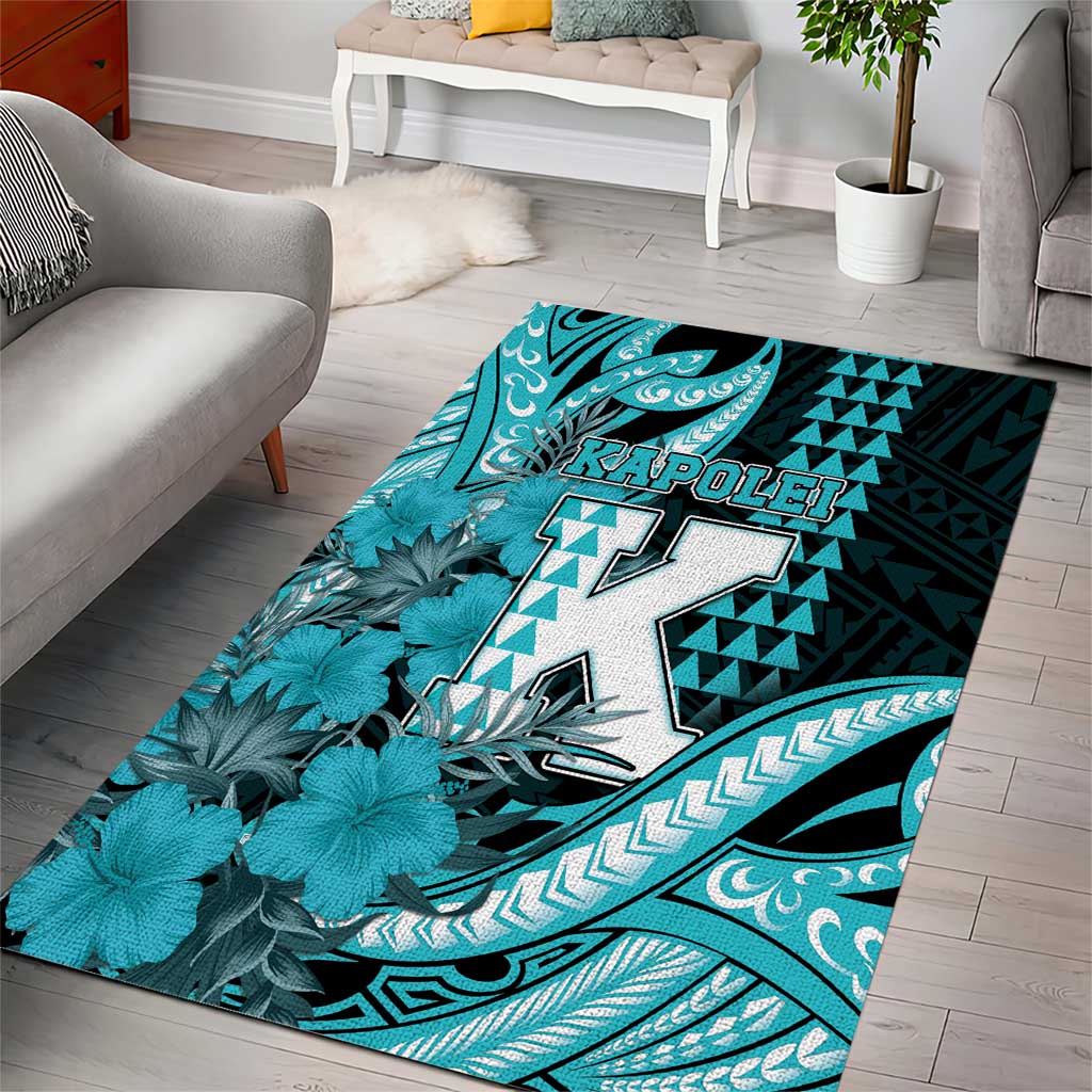 Hawaii Kapolei High School Area Rug Tribal Tattoo With Hibiscus Flowers