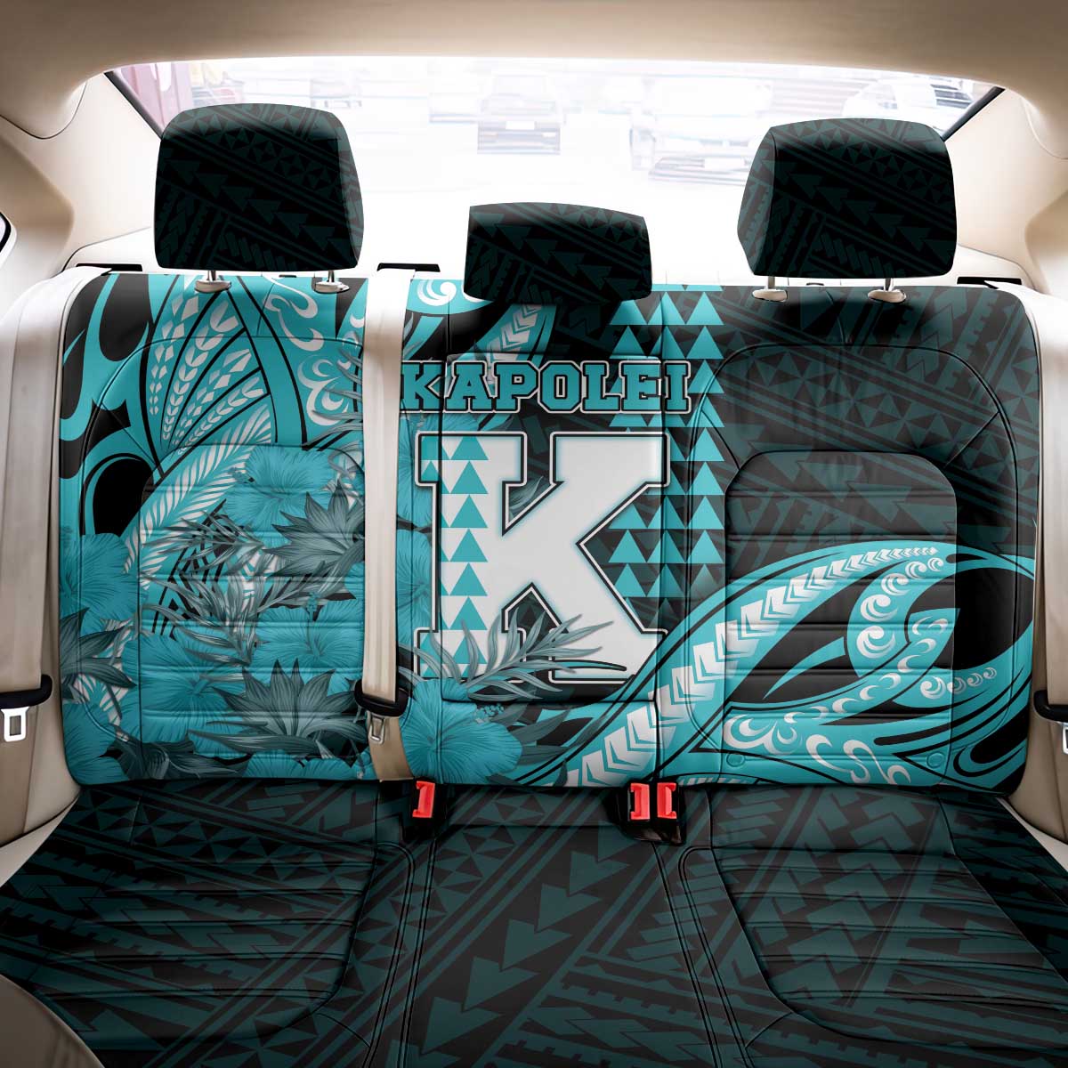 Hawaii Kapolei High School Back Car Seat Cover Tribal Tattoo With Hibiscus Flowers LT05 - Polynesian Pride