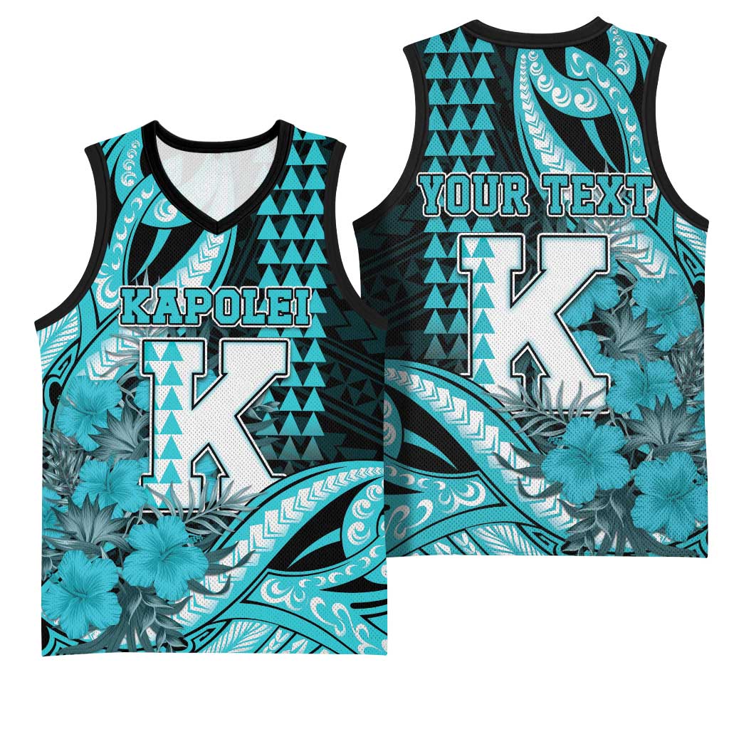 Personalised Hawaii Kapolei High School Basketball Jersey Tribal Tattoo With Hibiscus Flowers