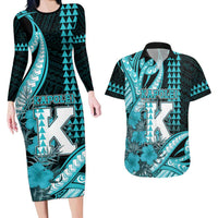 Personalised Hawaii Kapolei High School Couples Matching Long Sleeve Bodycon Dress and Hawaiian Shirt Tribal Tattoo With Hibiscus Flowers