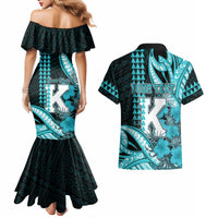 Personalised Hawaii Kapolei High School Couples Matching Mermaid Dress and Hawaiian Shirt Tribal Tattoo With Hibiscus Flowers
