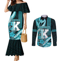 Personalised Hawaii Kapolei High School Couples Matching Mermaid Dress and Long Sleeve Button Shirt Tribal Tattoo With Hibiscus Flowers