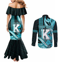 Personalised Hawaii Kapolei High School Couples Matching Mermaid Dress and Long Sleeve Button Shirt Tribal Tattoo With Hibiscus Flowers