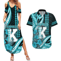 Personalised Hawaii Kapolei High School Couples Matching Summer Maxi Dress and Hawaiian Shirt Tribal Tattoo With Hibiscus Flowers