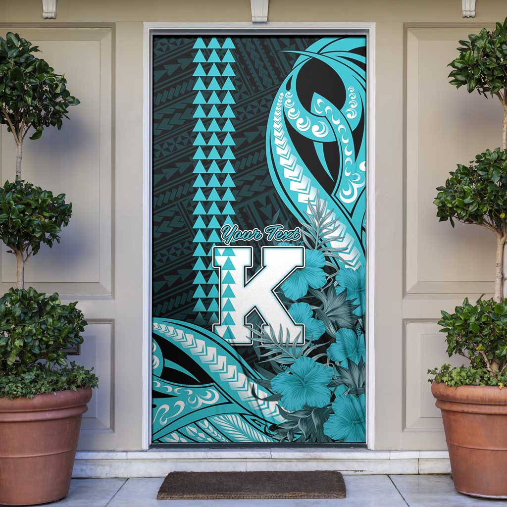 Personalised Hawaii Kapolei High School Door Cover Tribal Tattoo With Hibiscus Flowers LT05 Dark Teal - Polynesian Pride