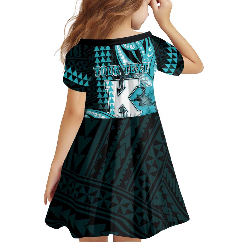 Personalised Hawaii Kapolei High School Family Matching Long Sleeve Bodycon Dress and Hawaiian Shirt Tribal Tattoo With Hibiscus Flowers