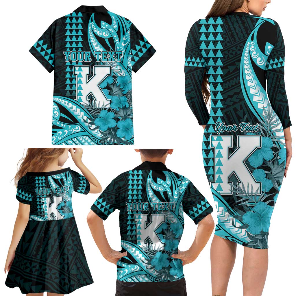 Personalised Hawaii Kapolei High School Family Matching Long Sleeve Bodycon Dress and Hawaiian Shirt Tribal Tattoo With Hibiscus Flowers