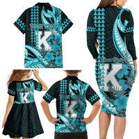 Personalised Hawaii Kapolei High School Family Matching Long Sleeve Bodycon Dress and Hawaiian Shirt Tribal Tattoo With Hibiscus Flowers