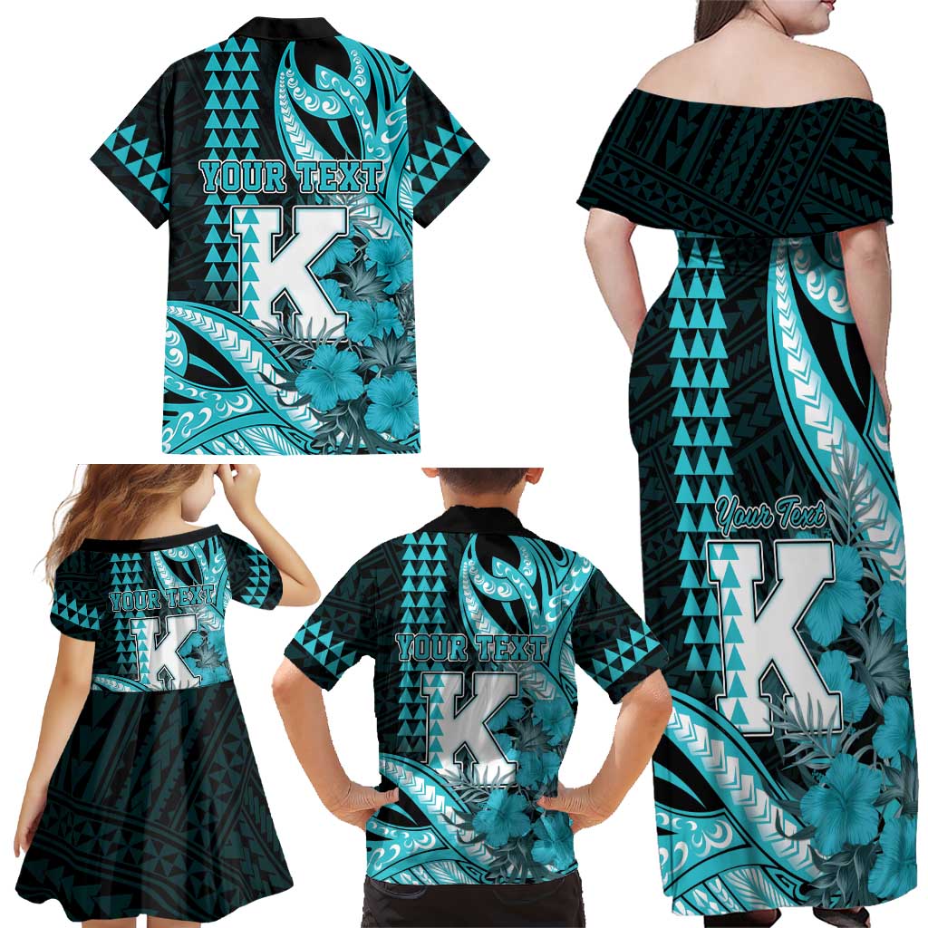 Personalised Hawaii Kapolei High School Family Matching Off Shoulder Maxi Dress and Hawaiian Shirt Tribal Tattoo With Hibiscus Flowers