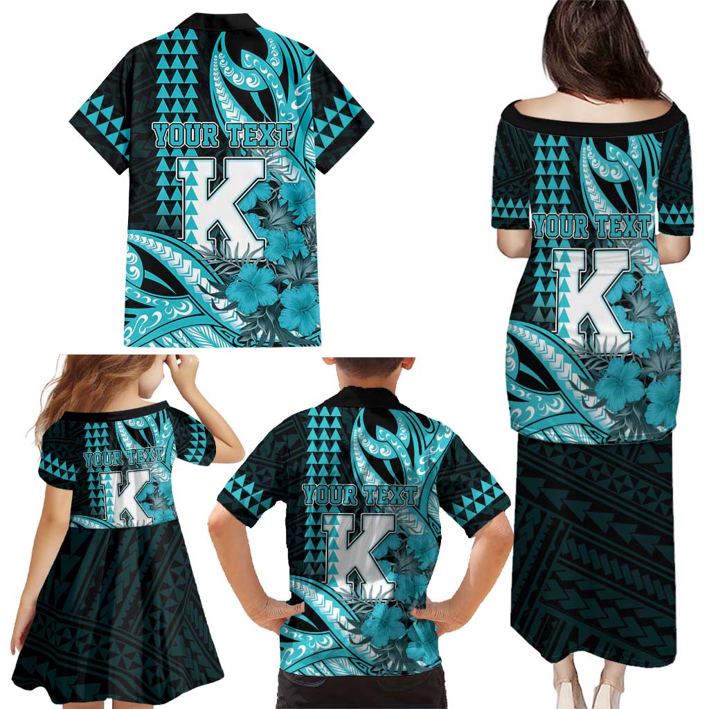 Personalised Hawaii Kapolei High School Family Matching Puletasi and Hawaiian Shirt Tribal Tattoo With Hibiscus Flowers