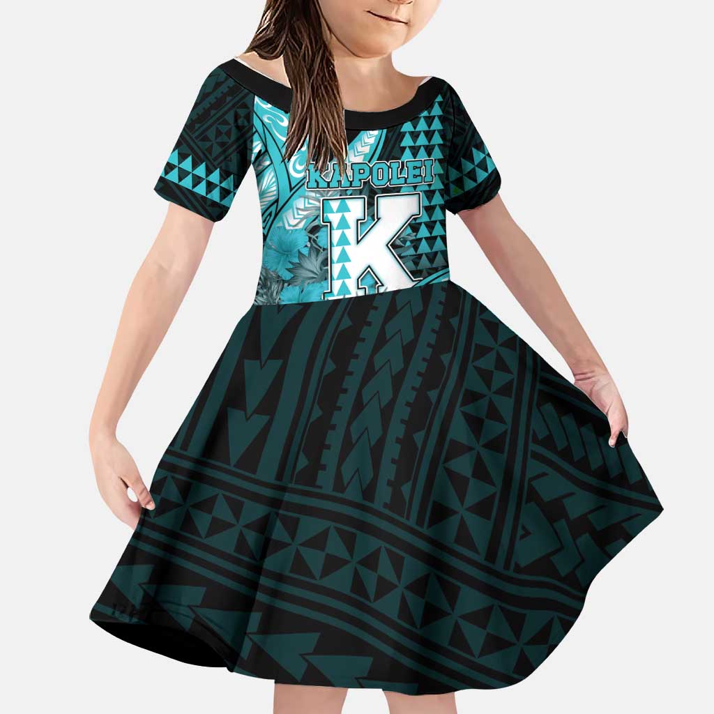 Personalised Hawaii Kapolei High School Family Matching Short Sleeve Bodycon Dress and Hawaiian Shirt Tribal Tattoo With Hibiscus Flowers