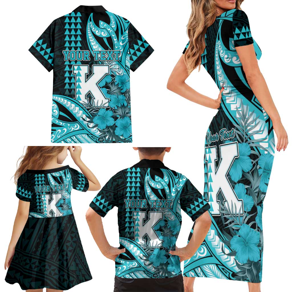 Personalised Hawaii Kapolei High School Family Matching Short Sleeve Bodycon Dress and Hawaiian Shirt Tribal Tattoo With Hibiscus Flowers