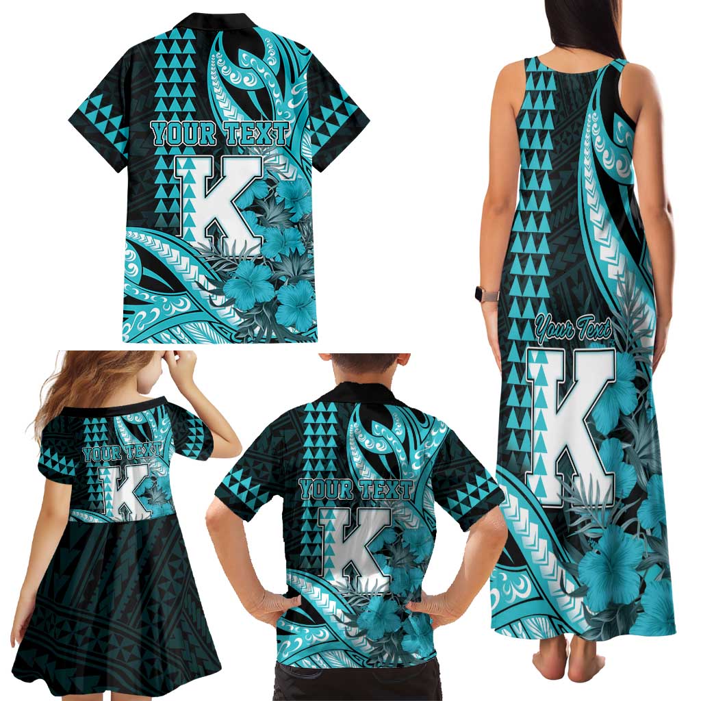 Personalised Hawaii Kapolei High School Family Matching Tank Maxi Dress and Hawaiian Shirt Tribal Tattoo With Hibiscus Flowers
