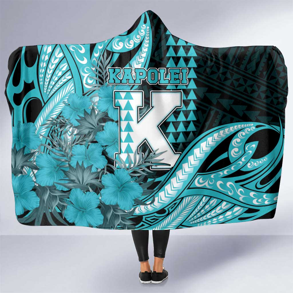 Hawaii Kapolei High School Hooded Blanket Tribal Tattoo With Hibiscus Flowers