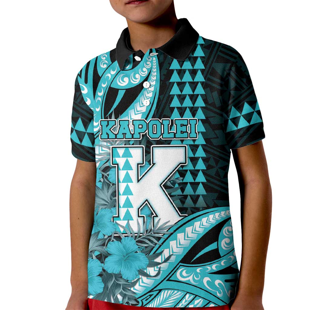 Personalised Hawaii Kapolei High School Kid Polo Shirt Tribal Tattoo With Hibiscus Flowers