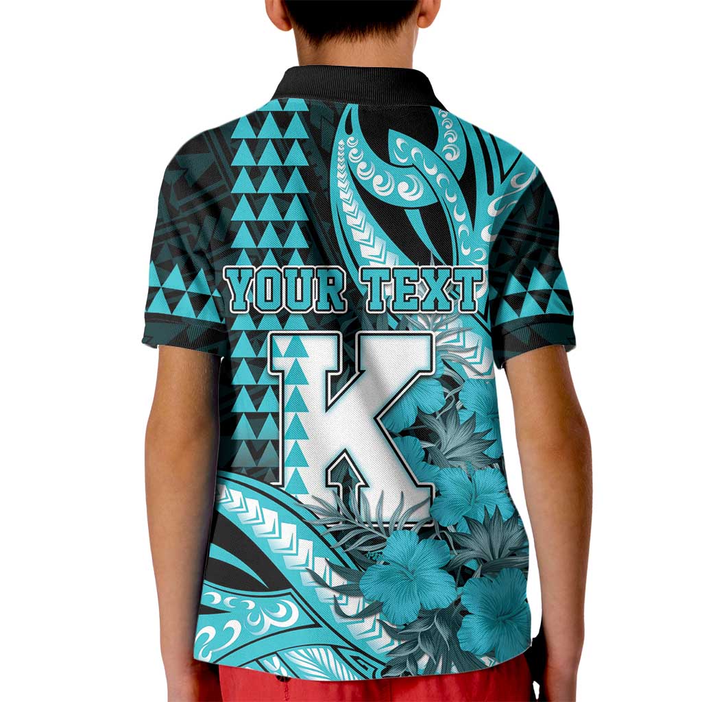 Personalised Hawaii Kapolei High School Kid Polo Shirt Tribal Tattoo With Hibiscus Flowers