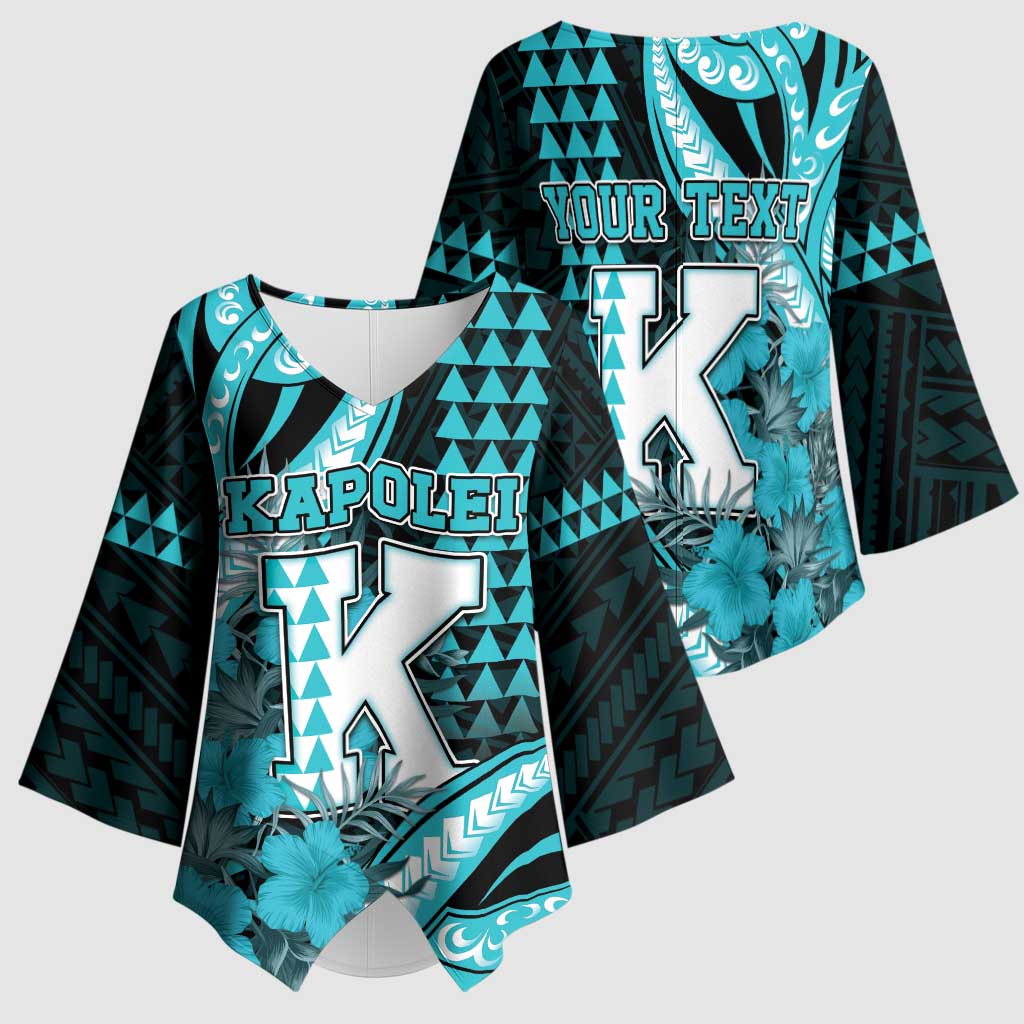 Personalised Hawaii Kapolei High School Kimono Sleeve Blouse Tribal Tattoo With Hibiscus Flowers