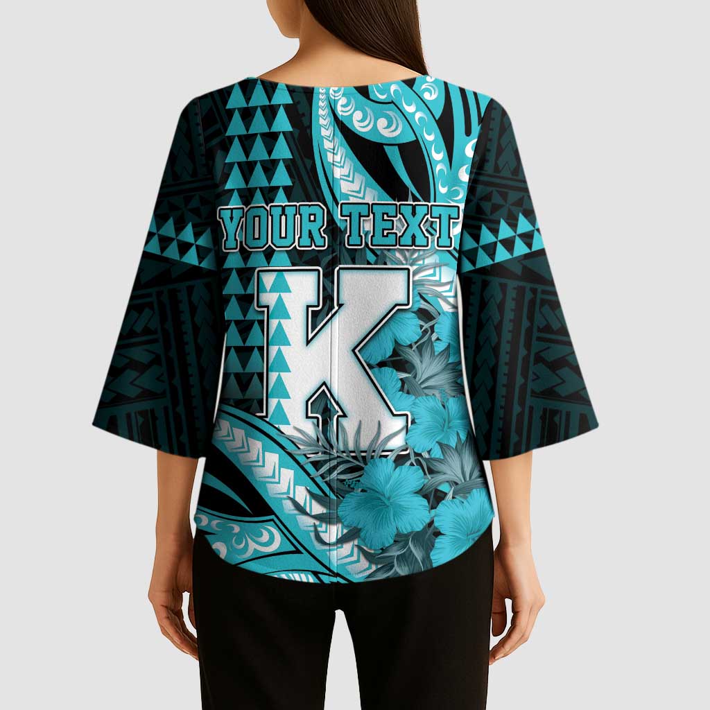 Personalised Hawaii Kapolei High School Kimono Sleeve Blouse Tribal Tattoo With Hibiscus Flowers