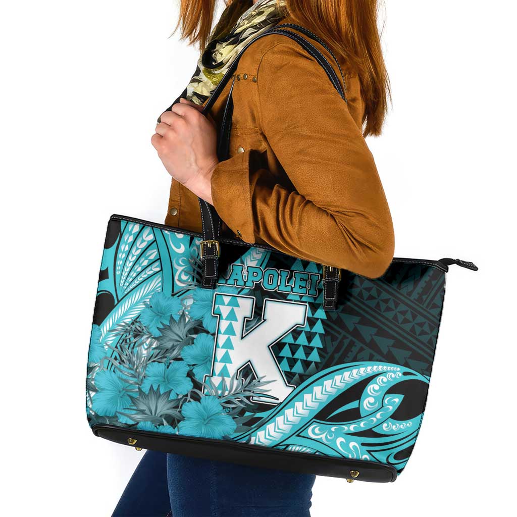 Hawaii Kapolei High School Leather Tote Bag Tribal Tattoo With Hibiscus Flowers
