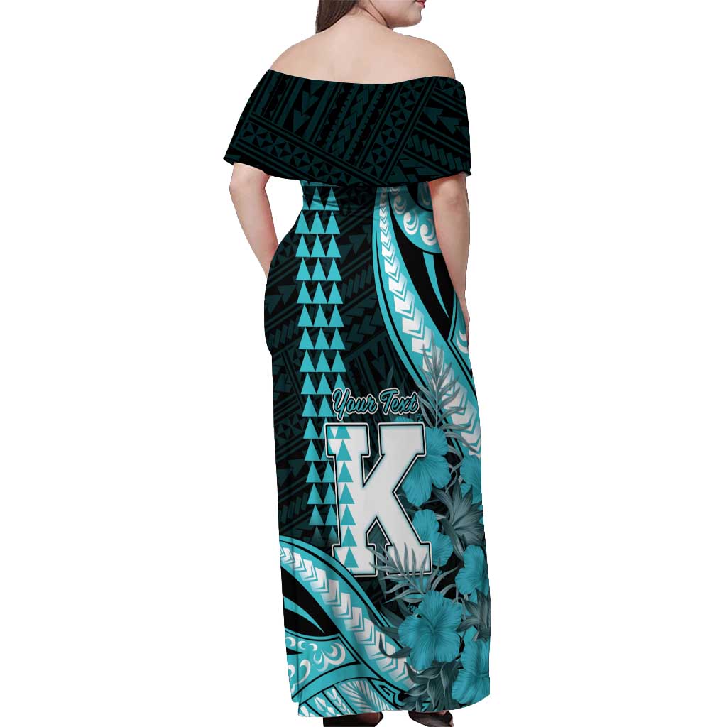 Personalised Hawaii Kapolei High School Off Shoulder Maxi Dress Tribal Tattoo With Hibiscus Flowers