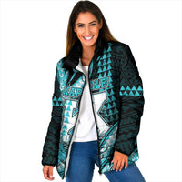 Personalised Hawaii Kapolei High School Padded Jacket Tribal Tattoo With Hibiscus Flowers LT05 Women Dark Teal - Polynesian Pride