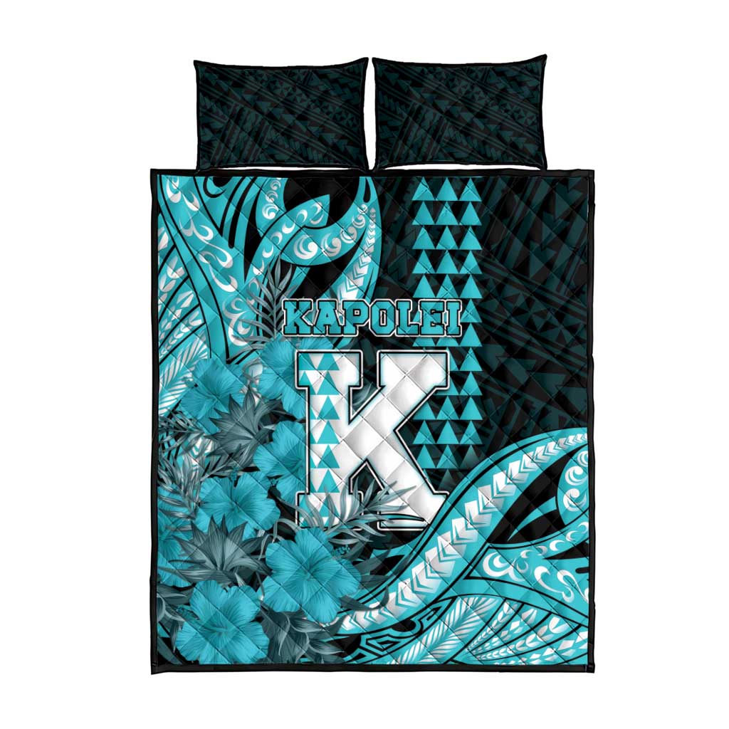 Hawaii Kapolei High School Quilt Bed Set Tribal Tattoo With Hibiscus Flowers