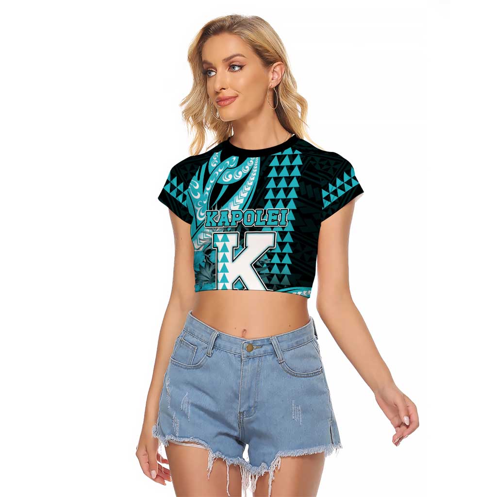 Personalised Hawaii Kapolei High School Raglan Cropped T Shirt Tribal Tattoo With Hibiscus Flowers